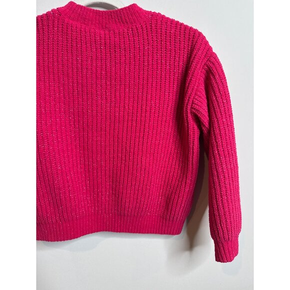 Old Navy Girls Pink Chenille Sweater Metallic Knit Crew Top M (8) ✨ Winter Cozy - Picture 8 of 12